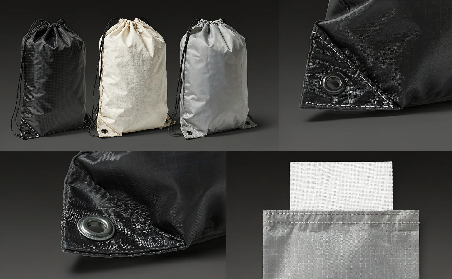 Six custom bag categories arranged on a workbench with their typical materials and hardware laid beside each one